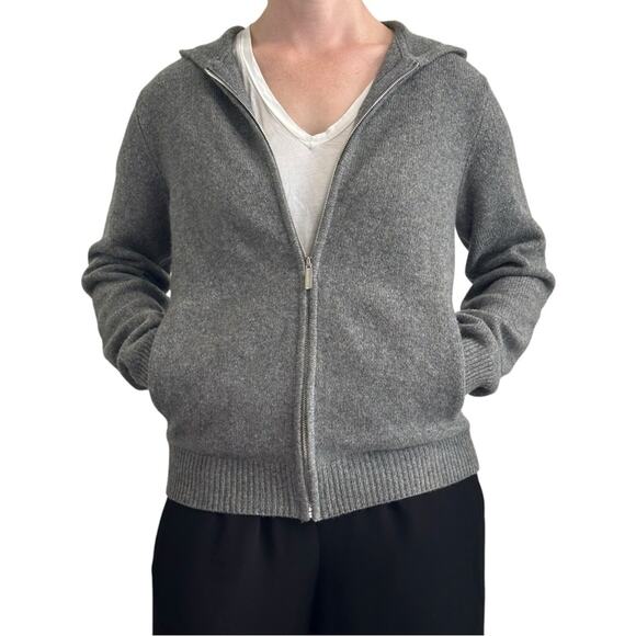 The Row Cashmere Sweater size XS Grey Melange Full Zip Hooded Pockets - Picture 1 of 11